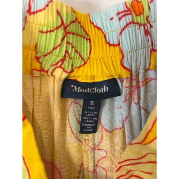 ModCloth Yellow Orange Floral Wide Leg Flow Pants Size Small - Picture 2 of 2